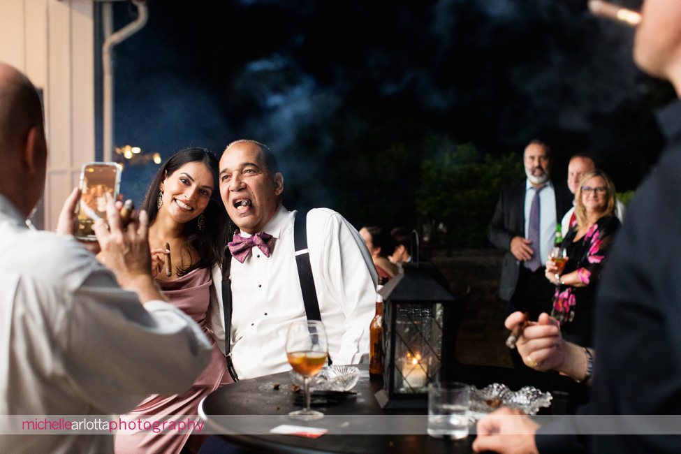 Landmark Venues The Farmhouse wedding new jersey wedding reception cigar smoking outside