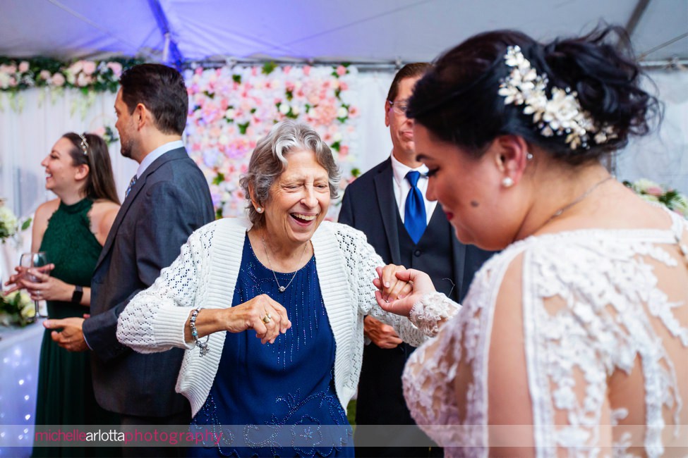 Backyard New Jersey tented wedding reception dancing