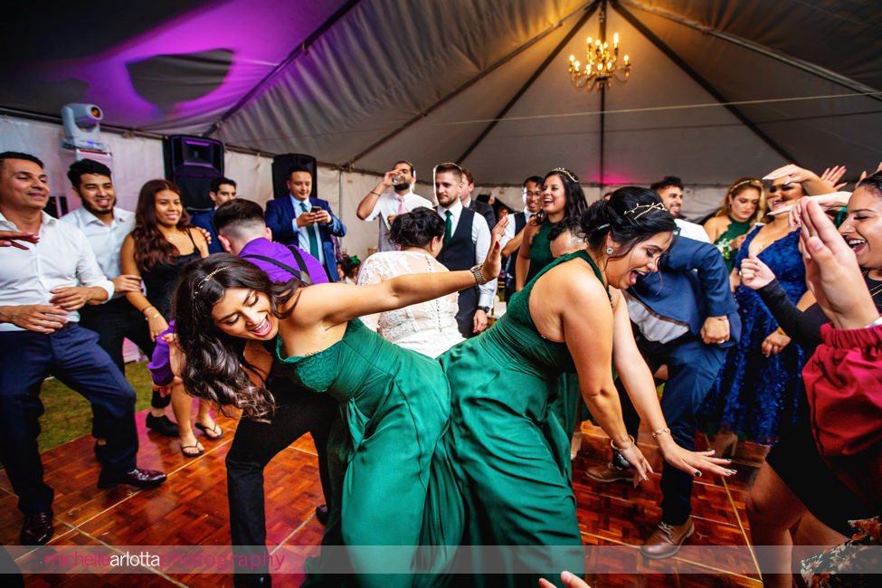 Backyard New Jersey tented wedding reception dancing