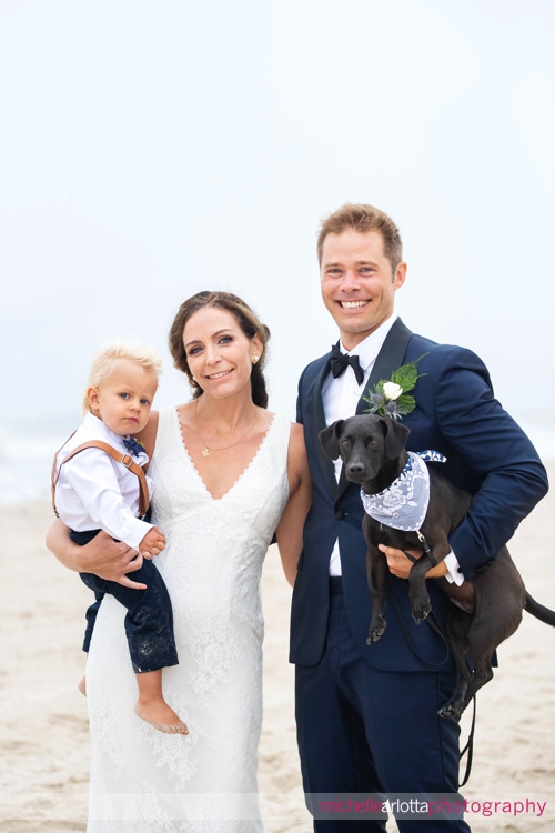 LBI Pearl Street Pavilion NJ wedding bride and groom portraits with dog and son