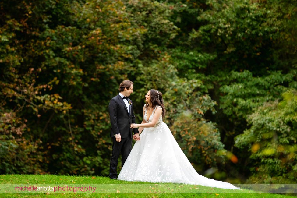 New Jersey backyard wedding bride and groom portraits