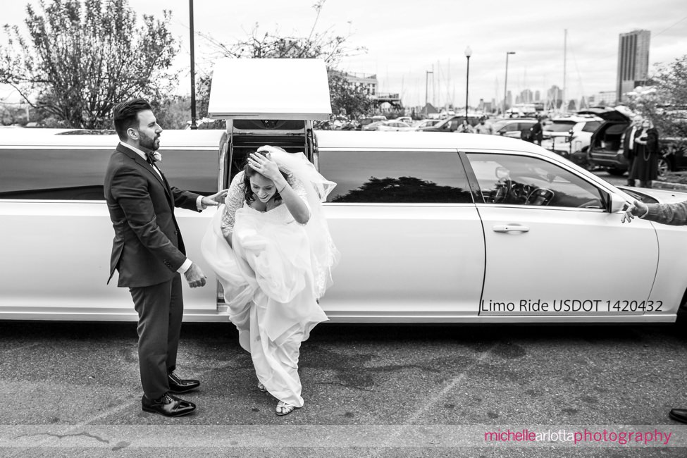 Liberty House Intimate NJ Wedding bride getting out of limo