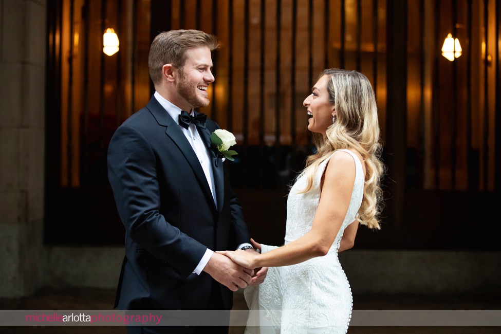 Hotel wedding Pennsylvania bride and groom first look