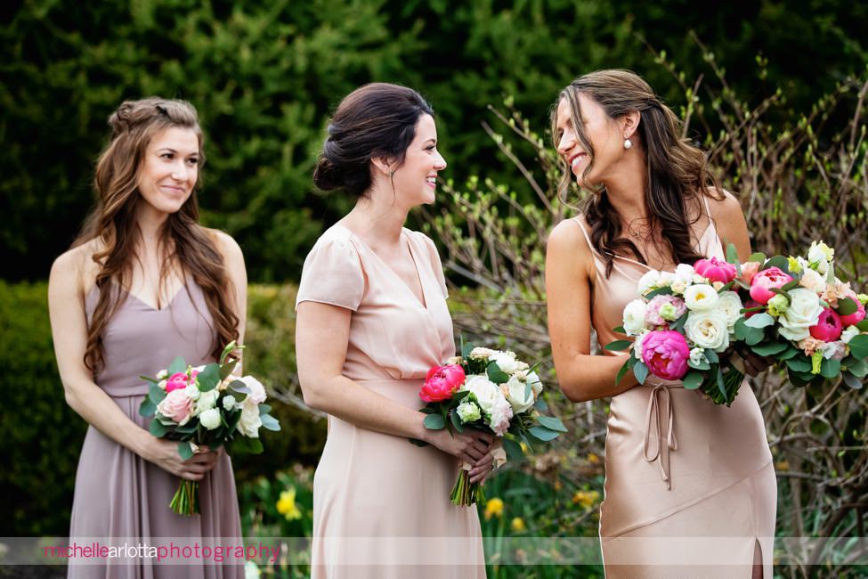 Landmark Venues The Farmhouse NJ outdoor spring wedding ceremony bridesmaids in blush dresses