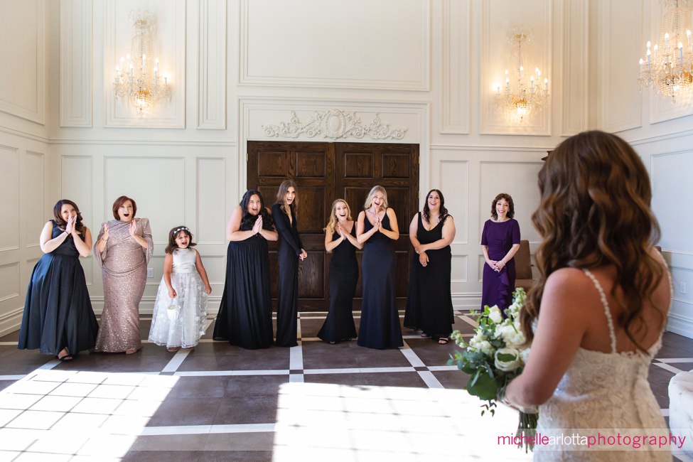 Florentine Gardens New Jersey bride's reveal with bridesmaids