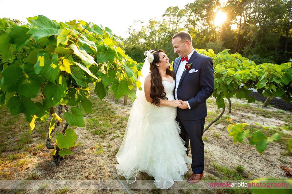 Renault Winery Summer Wedding bride and groom portraits among the vines