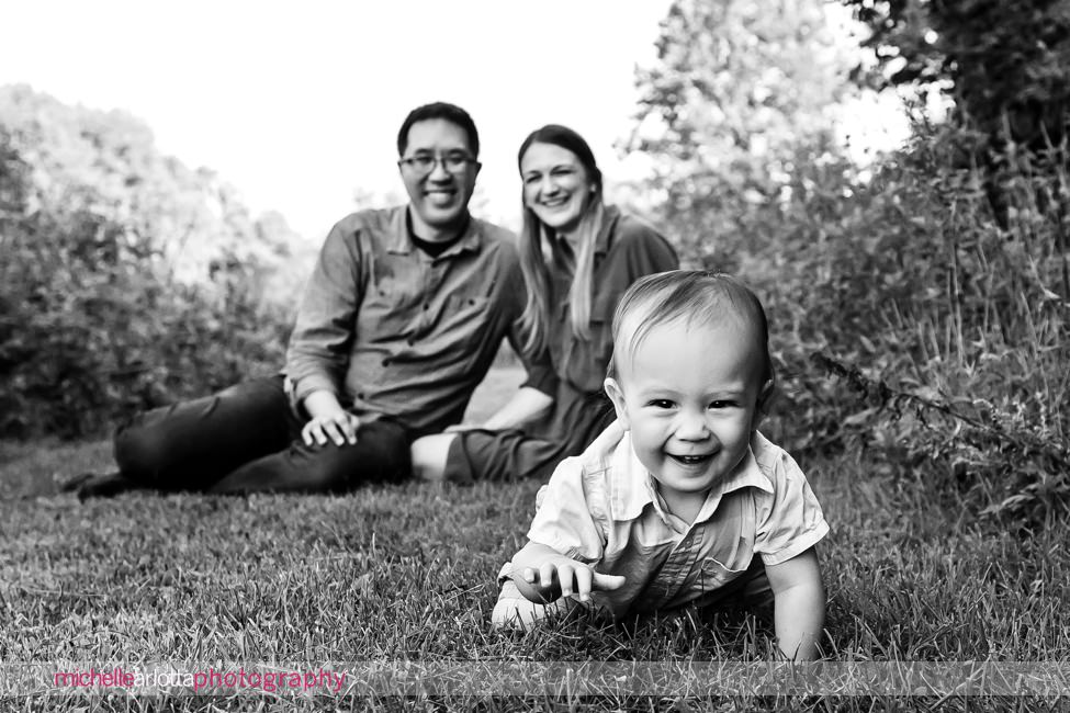 NJ family mini session baby crawling to the camera