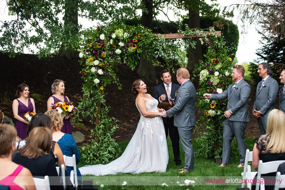 Park Avenue Club New Jersey outdoor wedding ceremony bride laughing
