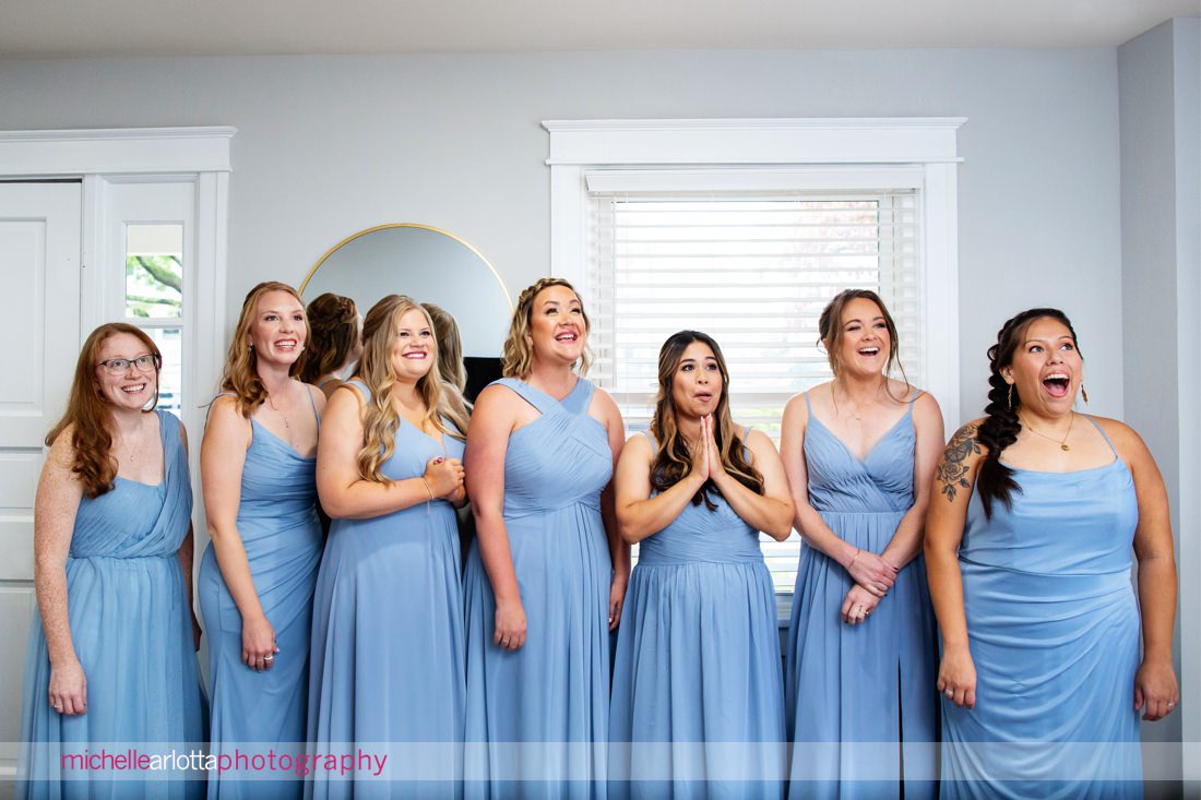 hoenixville PA bridesmaids first look with bride