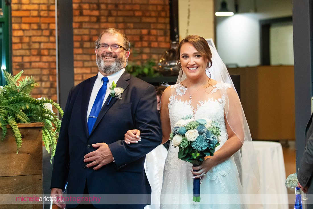 Phoenixville Pa indoor wedding ceremony bride walking down the aisle