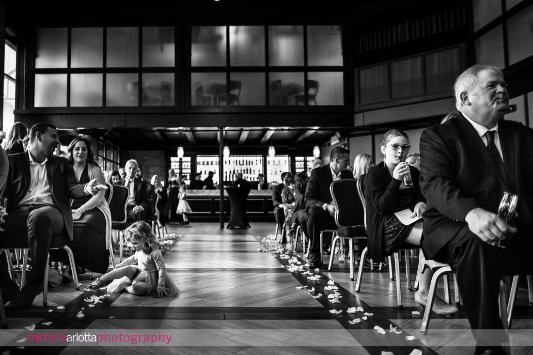 gallery at liberty prime jersey city indoor wedding ceremony little girl sitting in the aisle