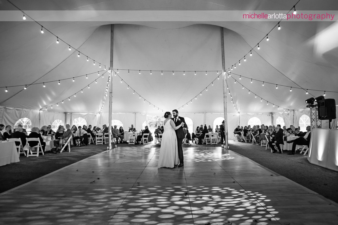 Pat's 30 acres wedding NJ tented reception bride and groom first dance
