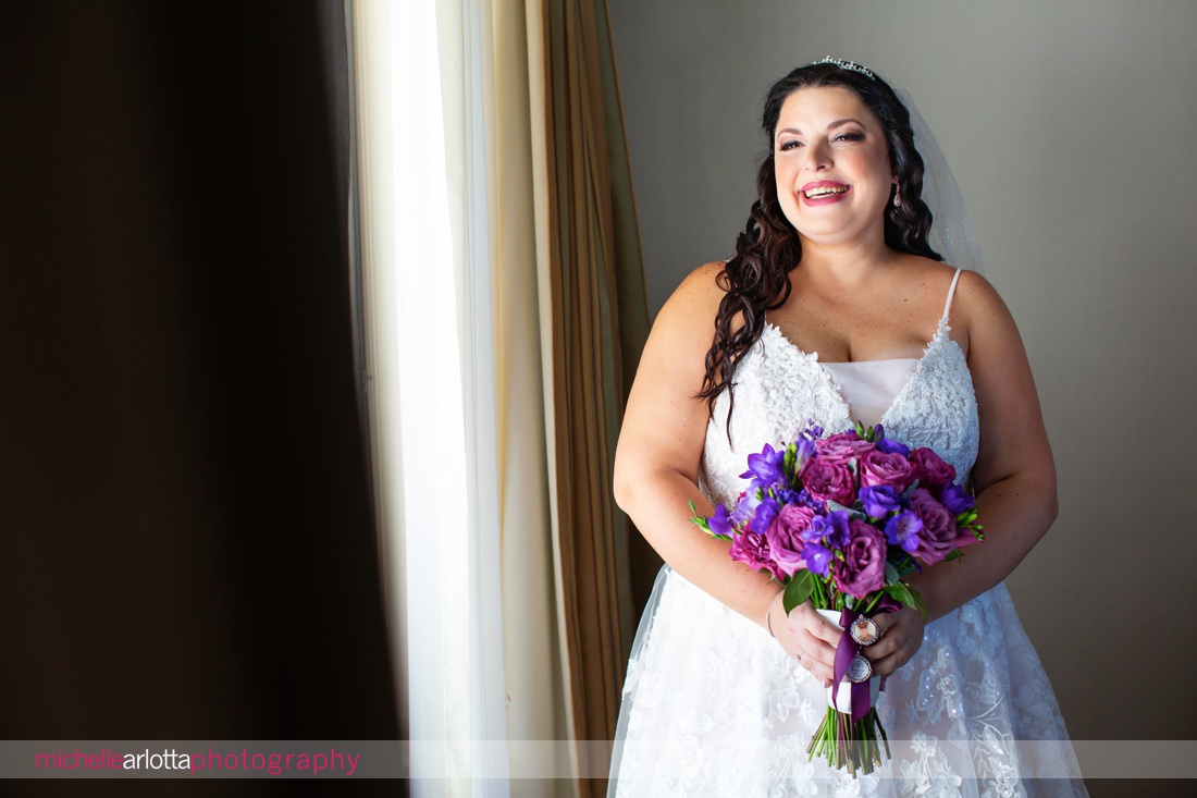 The Breakers hotel nj bride portrait with purple flowers