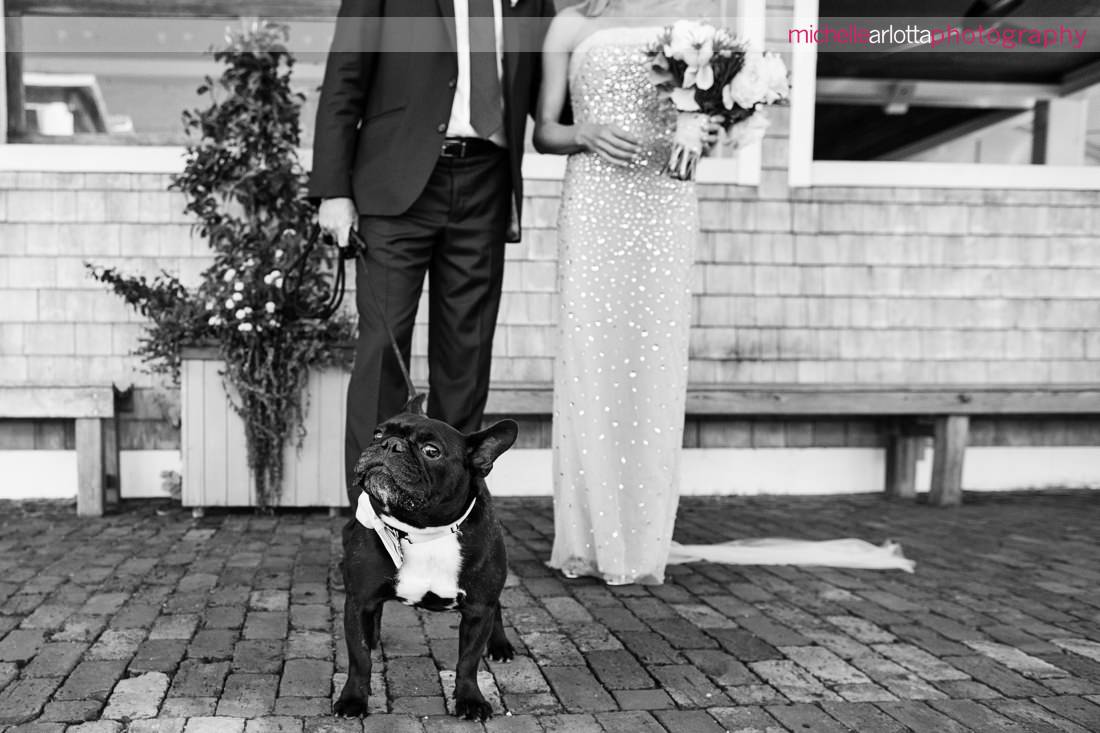 Parker's Garage LBI wedding bride and groom with dog