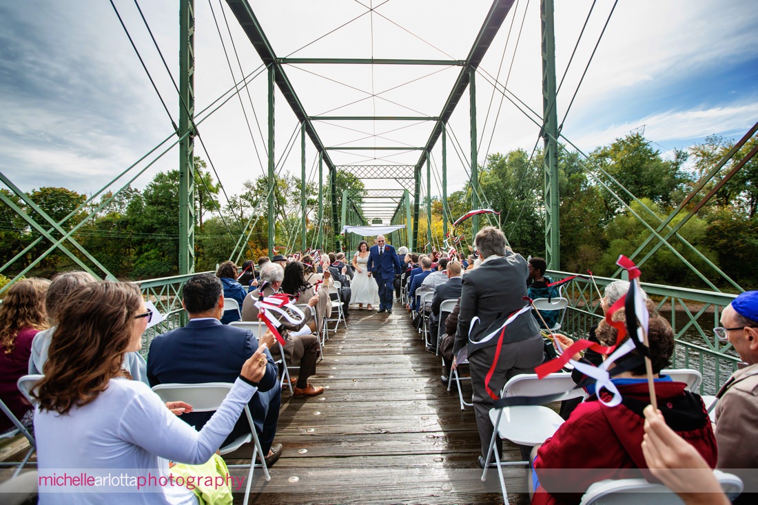 Nevius Street Bridge NJ jewish wedding ceremony bride and groom exit