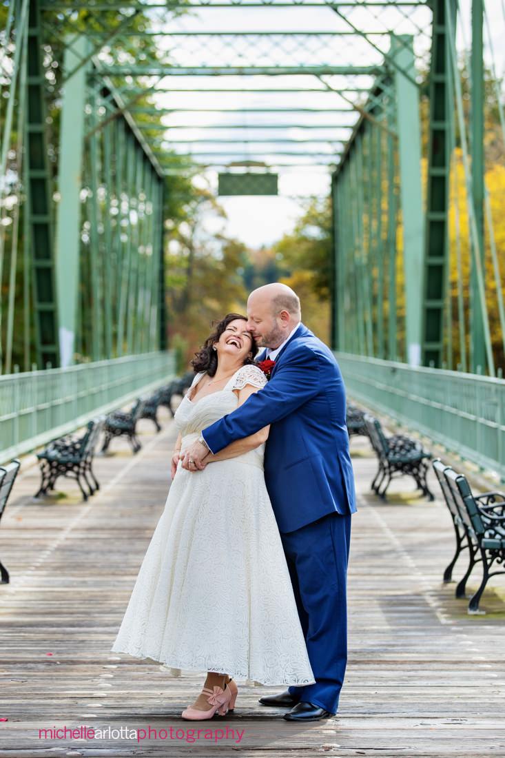 Nevius Street Bridge NJ wedding bride and groom portrait