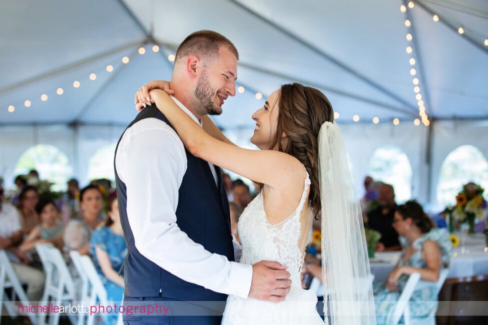 South Jersey Hammonton Summer Backyard wedding reception first dance