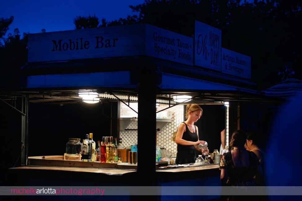 South Jersey Hammonton Summer Backyard wedding reception mobile bar at night