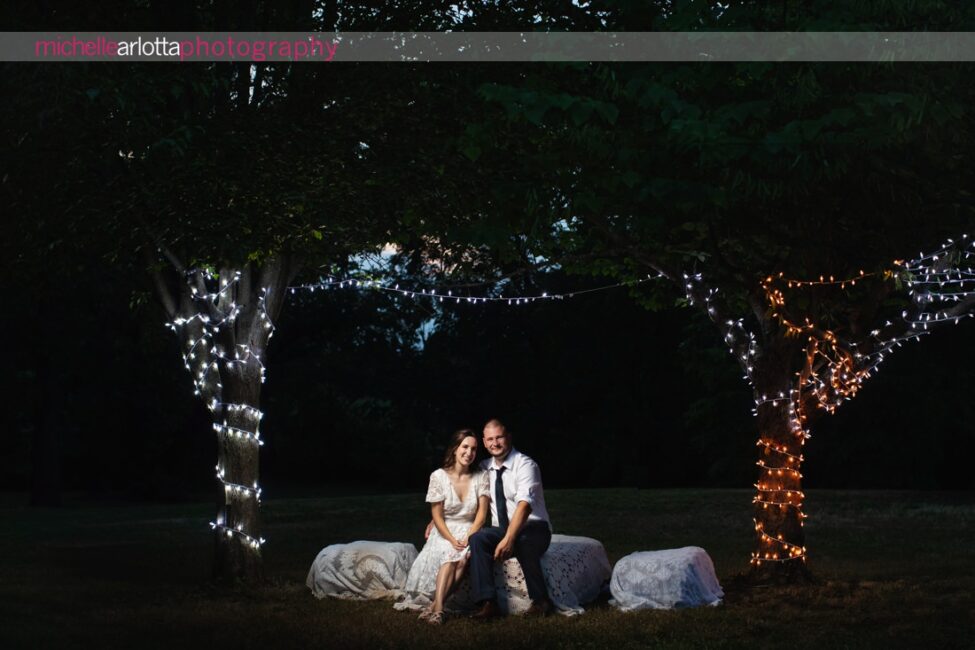 South Jersey Hammonton Summer Backyard wedding bride and groom photo at night