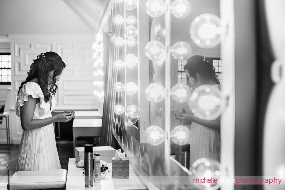 Landmark Venues New Hope PA bride looking in makeup mirrors