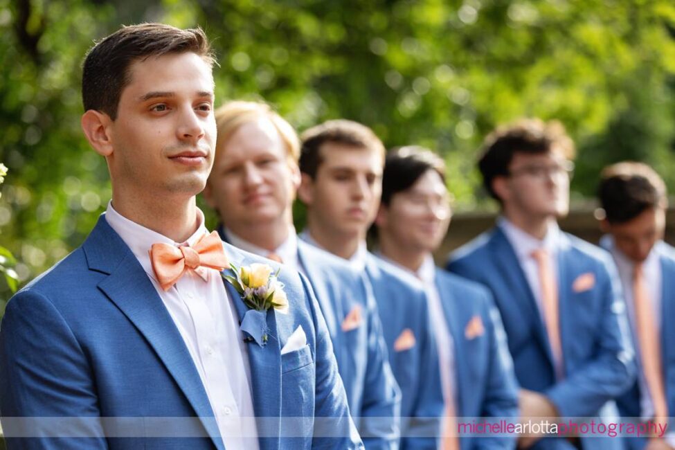 Hotel Du Village New Hope outdoor wedding ceremony groom watching bride walk down the aisle