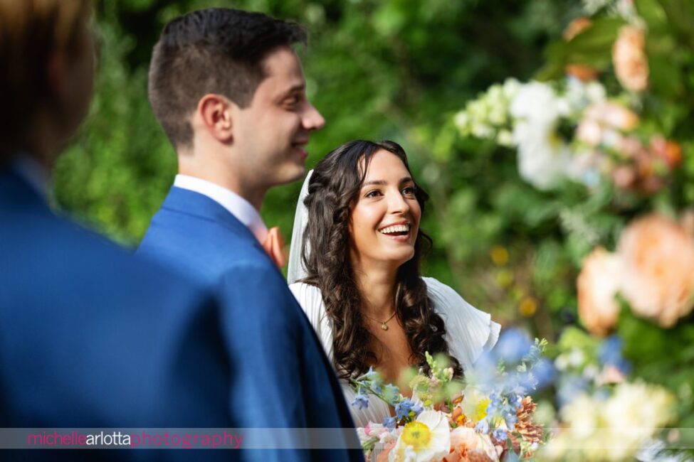 Landmark Venues Hotel Du Village New Hope PA outdoor wedding ceremony bride laughing