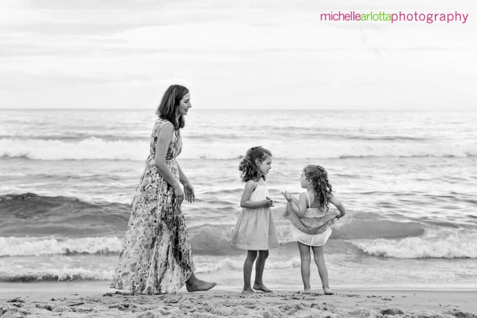 nj beach family portrait session mom with two little girls