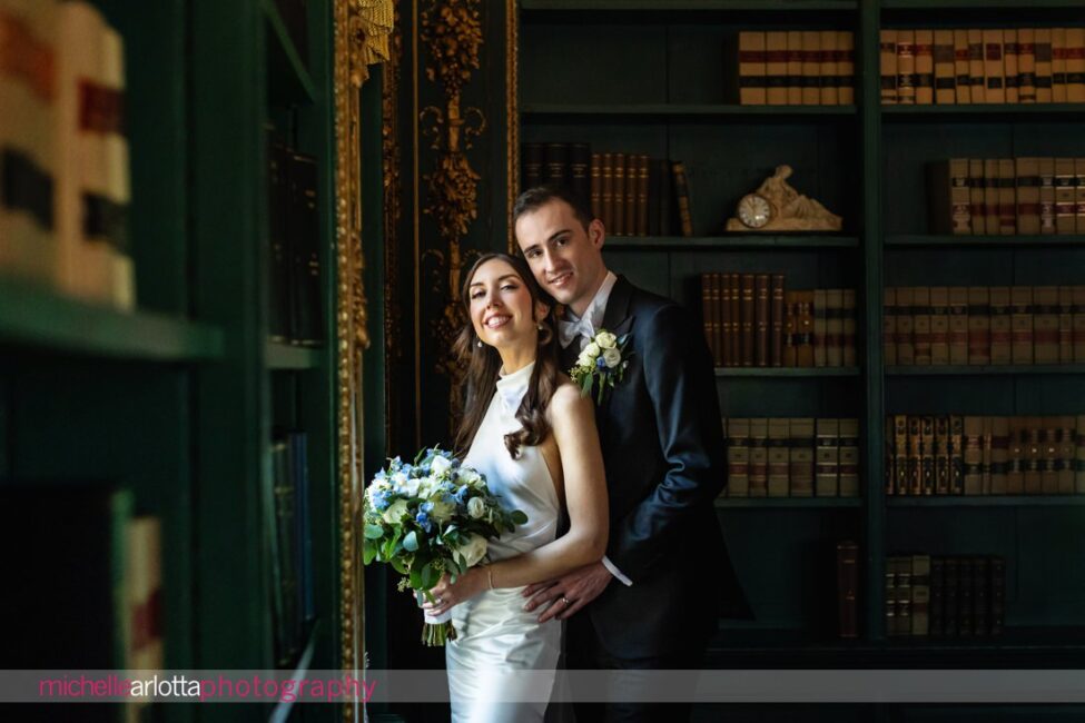 Pen Ryn Estate Bensalem wedding bride and groom library portrait