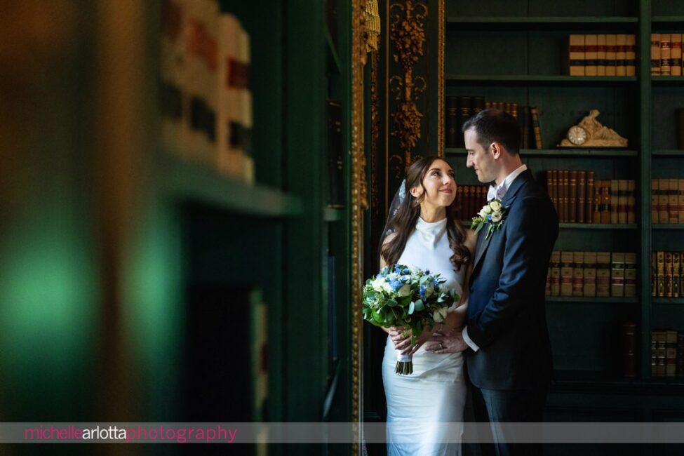 Pen Ryn Estate Bensalem wedding bride and groom library portrait