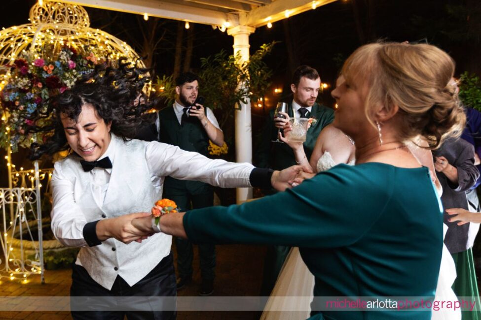 outdoor wedding reception dancing at late fall Gables LBI NJ wedding