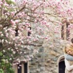 morristown nj engagement photography with spring blossoms