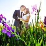 couple embraces among the flowers at holland farm nj