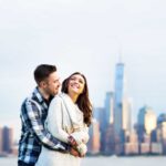 nyc skyline in background of couple photos