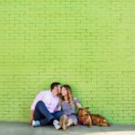 NJ engagement session with dog asbury park lime wall