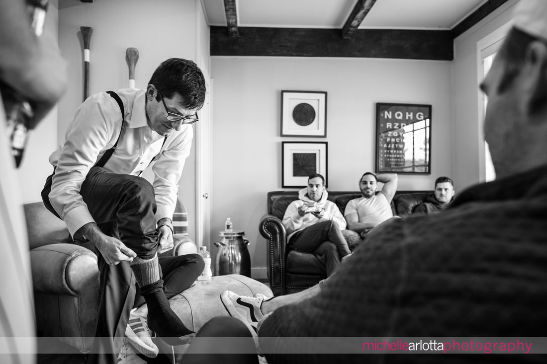 Susesex County New Jersey wedding Lake Mohawk Country Club groom prep
