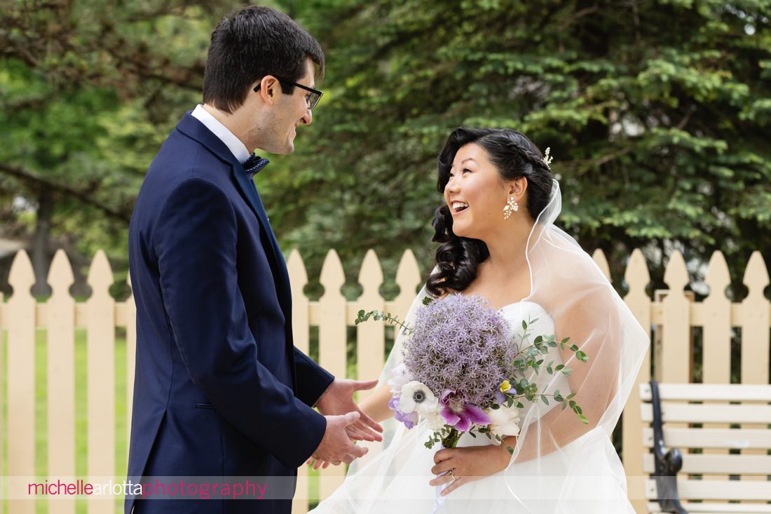 Lake Mohawk Country Club New Jersey Spring lakeside wedding first look