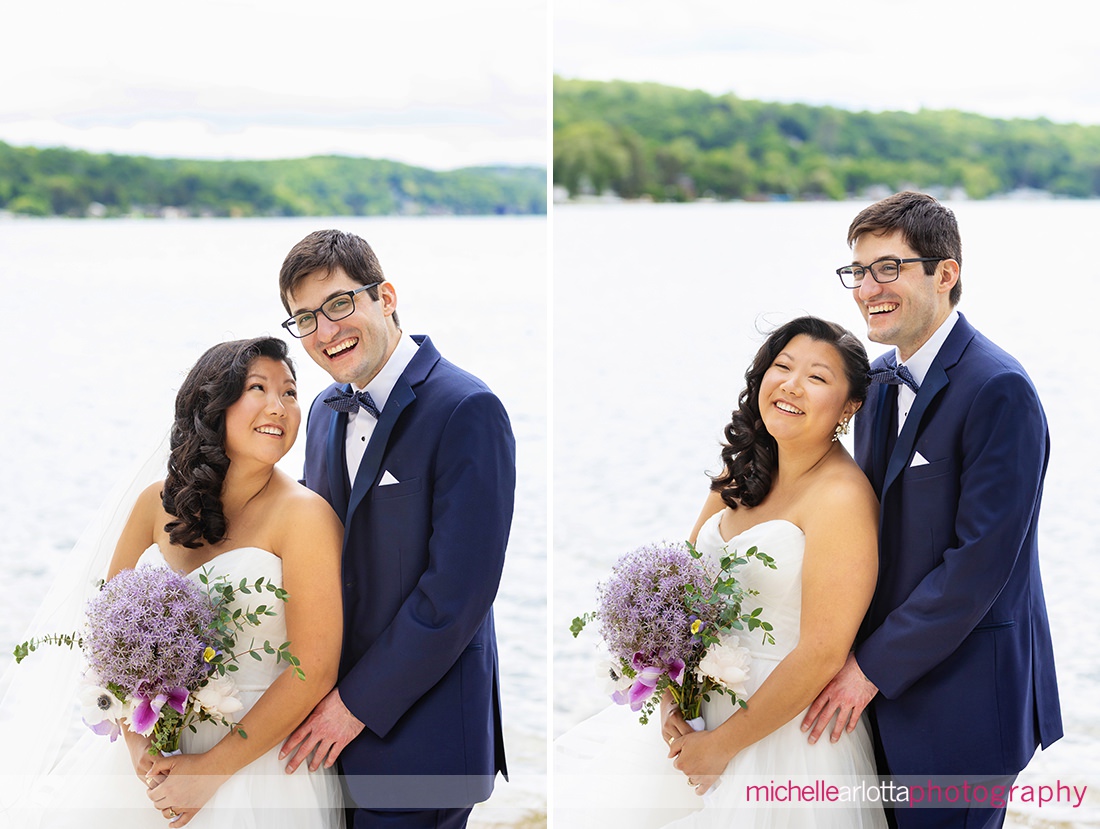 Lake Mohawk Country Club Spring lakeside wedding portraits on the beach