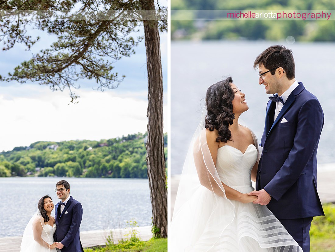 Lake Mohawk Country Club Spring wedding portraits of bride and groom in Sussex county NJ