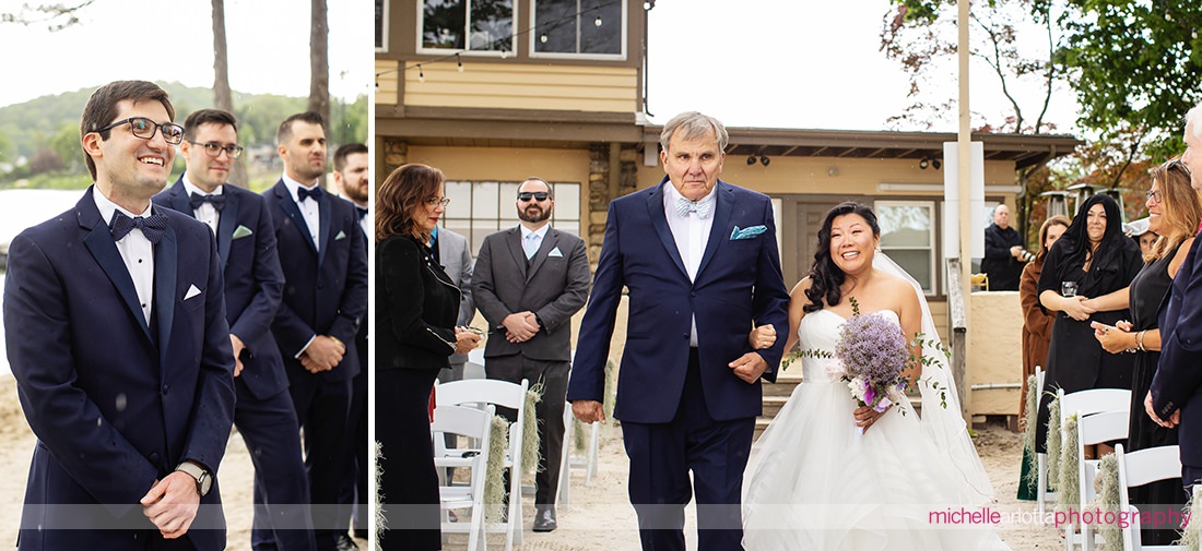 bride walks down the aisle during New Jersey Sparta NJ wedding ceremony