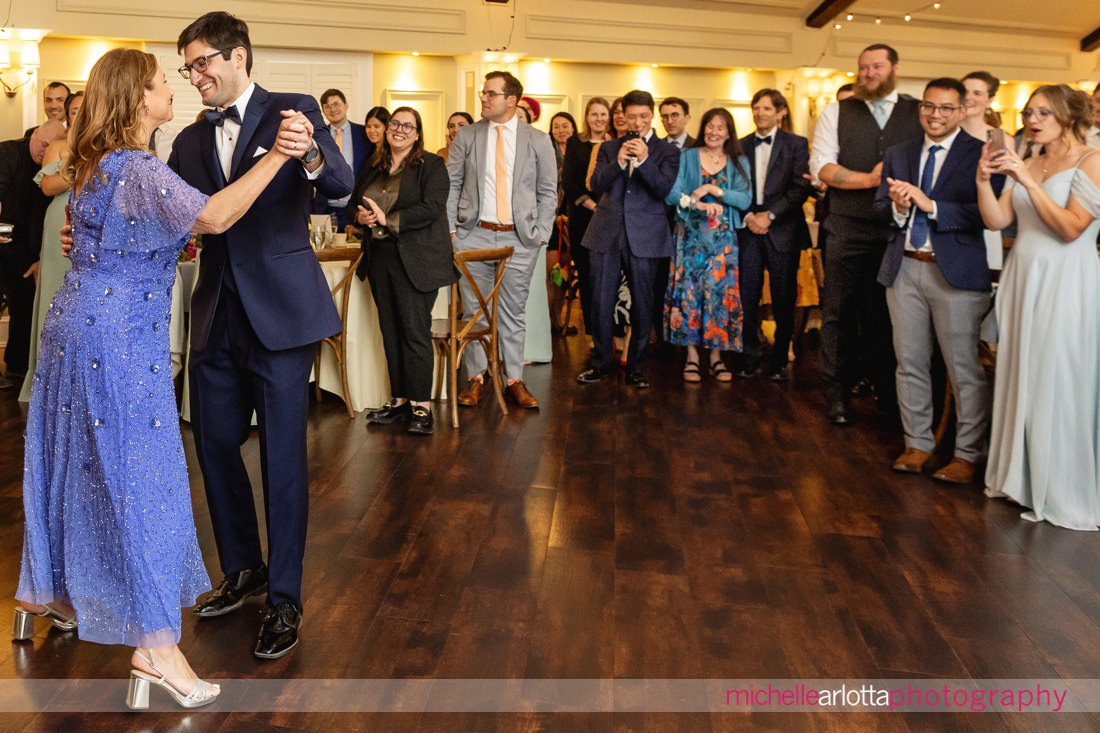 groom dances with mother Lake Mohawk Country Club wedding reception NJ