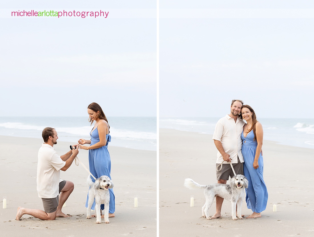 Harvey Cedars LBI NJ beach wedding proposal photo with dog session