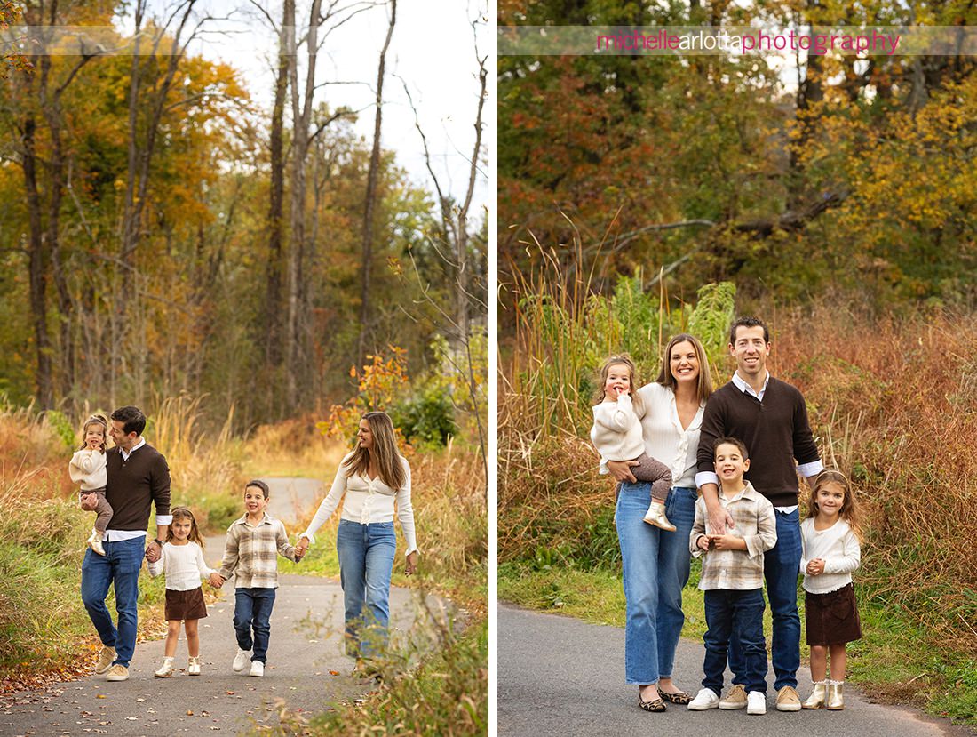 family of five in front of fall foliage in new jersey