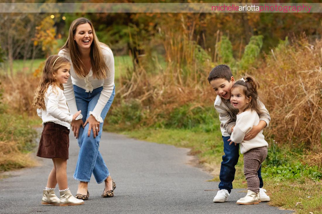 Mom and three kids during NJ family session