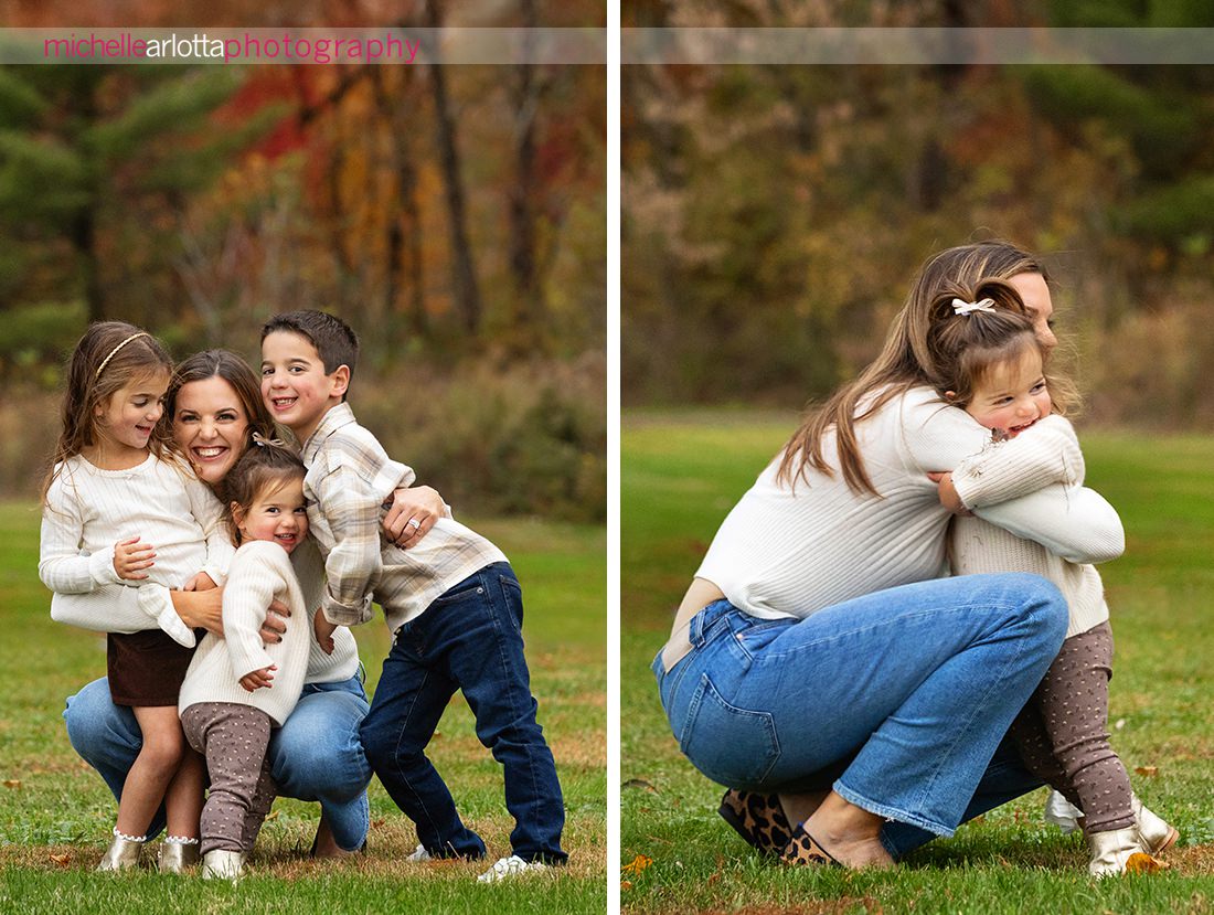 New Jersey fall family photo session mom with three kids 