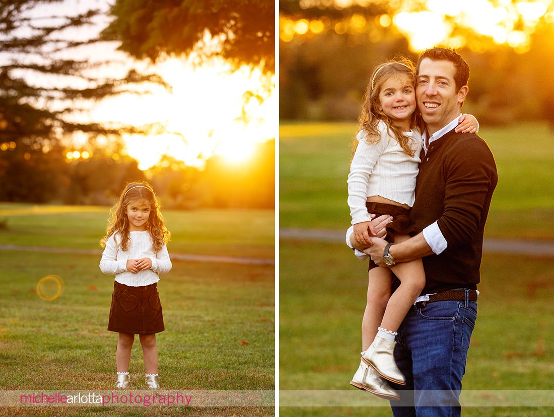 little girl with father in NJ fall family session golden hour