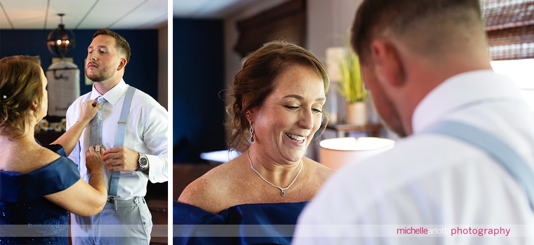 New Jersey wedding groom prep mom helping son