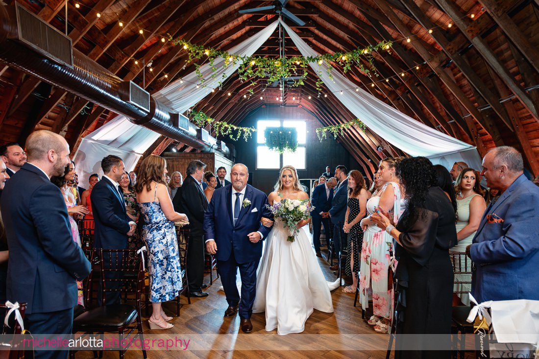 Perona Farms summer wedding ceremony bride walking down aisle