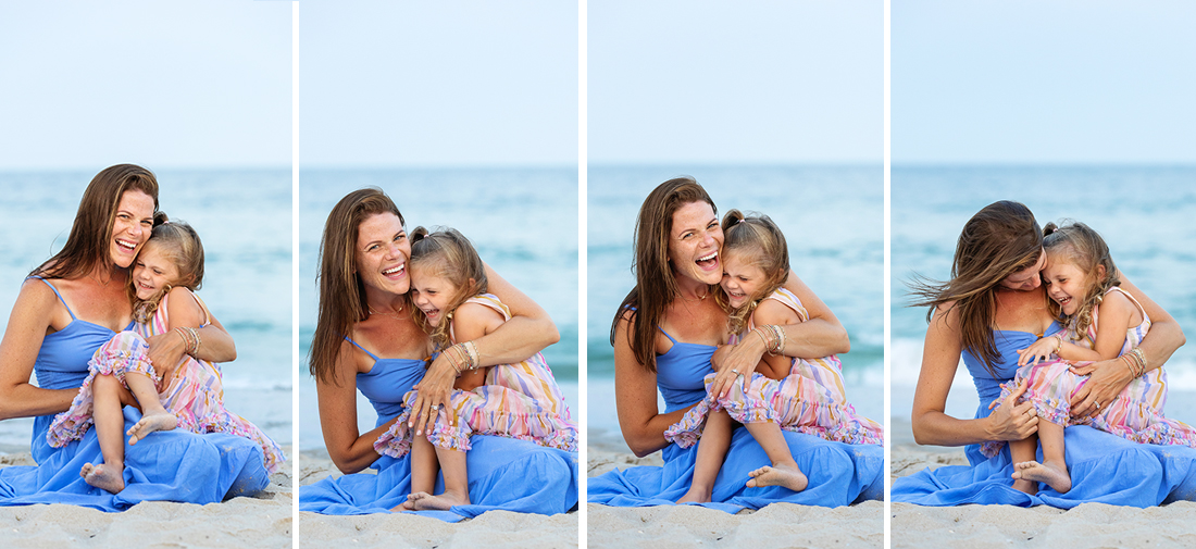 mother and daughter laughing on beach in LBI New Jersey
